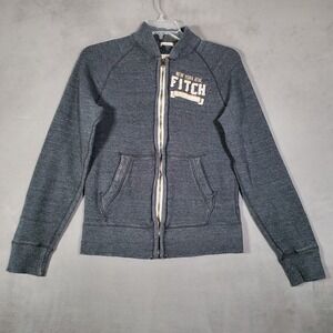 Abecrombie & Fitch Y2K Hoodie Mens M Gray Muscle Stitched Logo Full‎ Zip Grunge